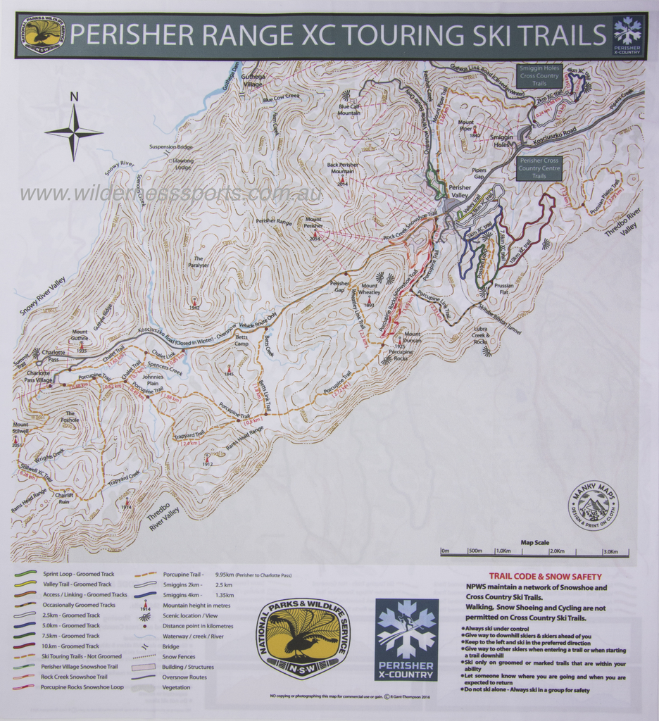 Perisher XC Ski Trails Cloth Map